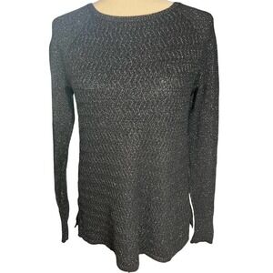 3/$27 Ann Taylor LOFT Sweater, Boatneck in Black w/Metallic Silver Lame, XS